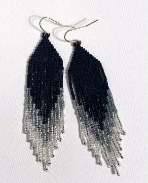 Angel Black, and Silver Fringe Earrings