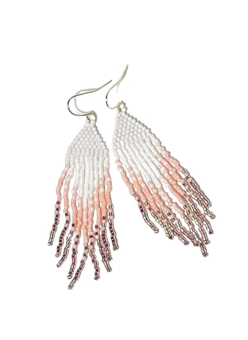 Angel White and Pink Fringe Earrings