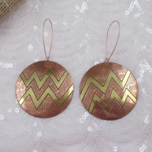 Big Bold Copper Disk Statement Drop Earrings