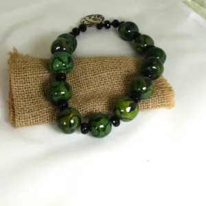 Big Bold Statement Green Beaded Necklace Handmade Kazuri Beads