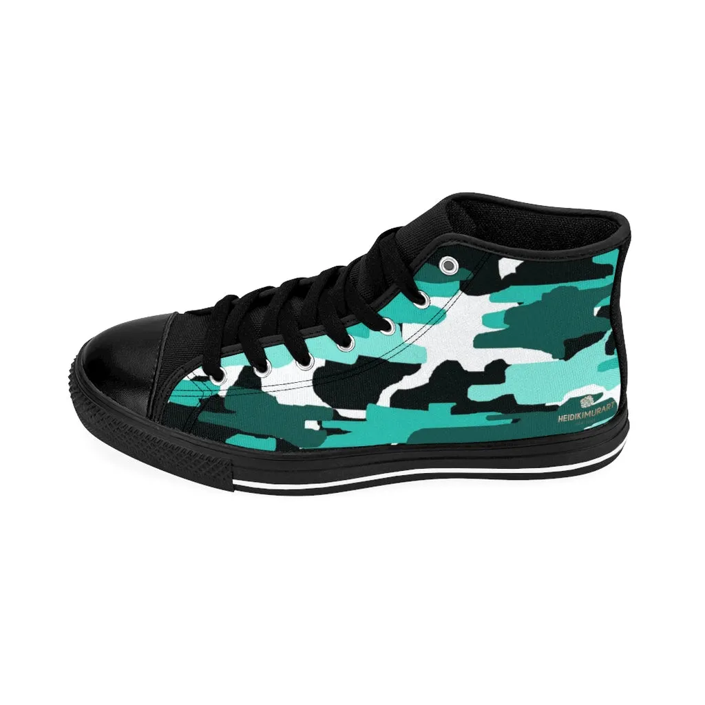 Blue Camouflage Men's High-top Sneakers, Army Military Men's Designer Tennis Running Shoes