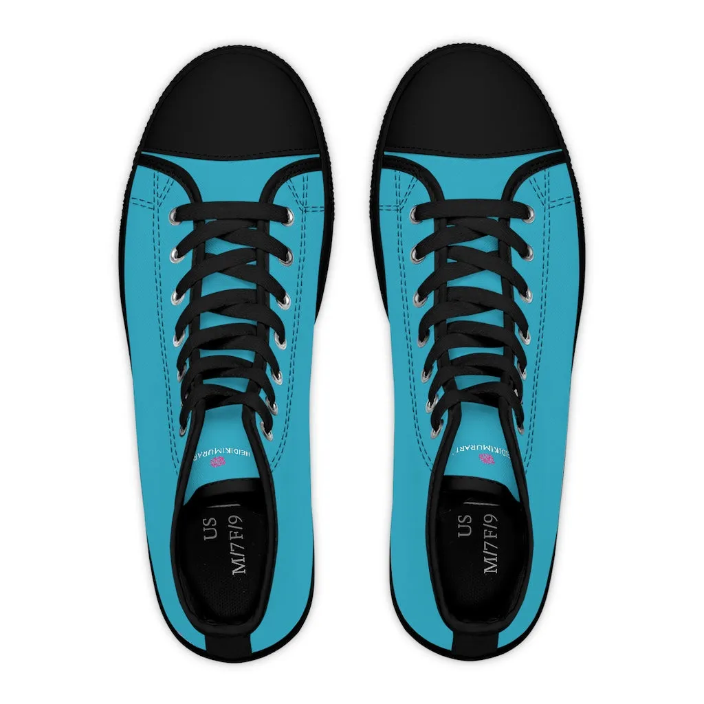 Blue Color Ladies' High Tops, Solid Sky Blue Color Best Women's High Top Sneakers Canvas Tennis Shoes