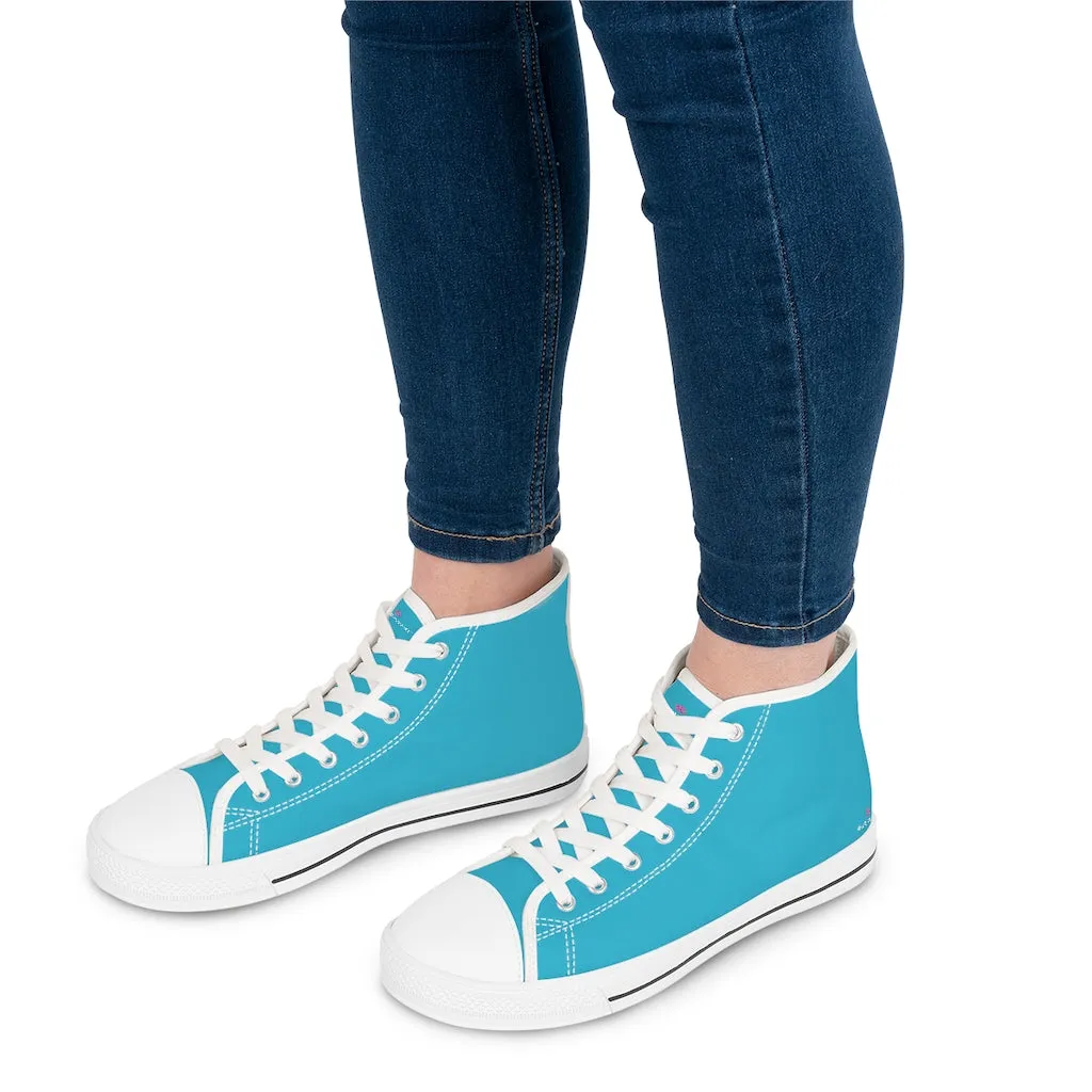 Blue Color Ladies' High Tops, Solid Sky Blue Color Best Women's High Top Sneakers Canvas Tennis Shoes