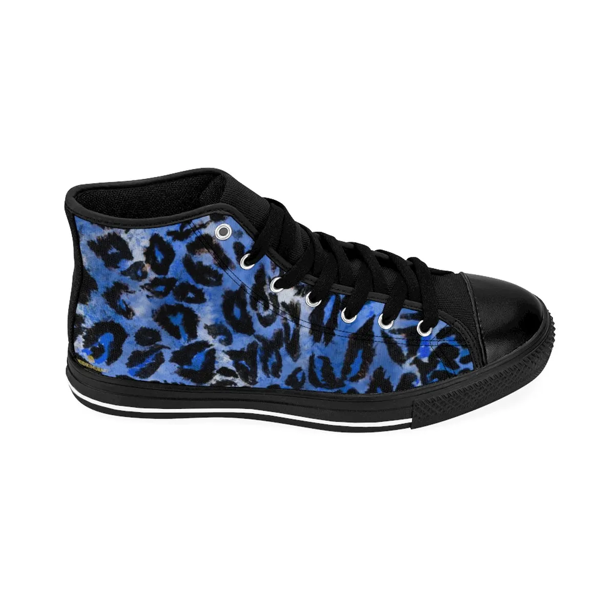 Blue Leopard Men's Sneakers, Animal Print Best  High-top Fashion Running Tennis Shoes