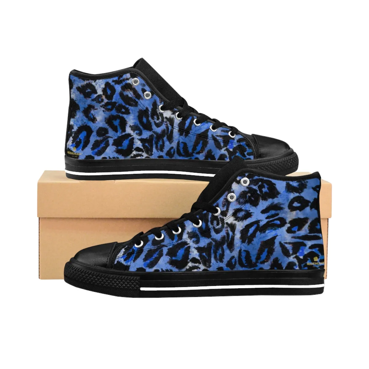 Blue Leopard Men's Sneakers, Animal Print Best  High-top Fashion Running Tennis Shoes