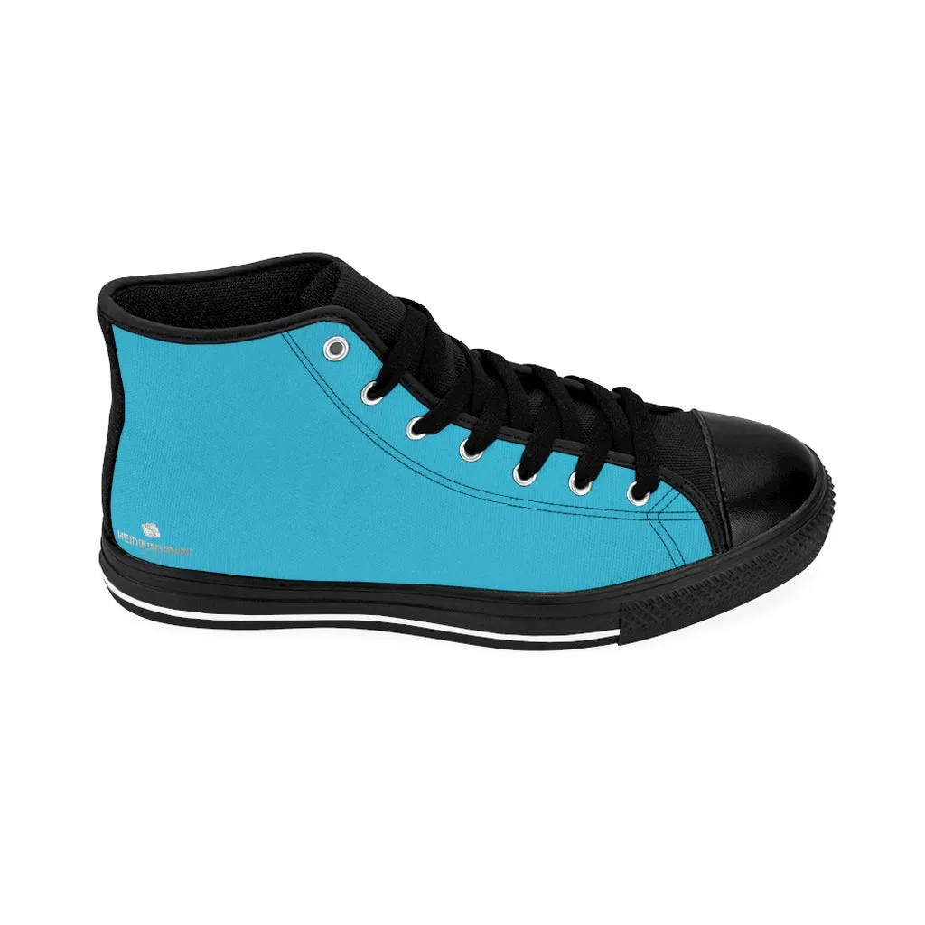 Blue Men's High-top Sneakers, Solid Color Minimalist Designer Tennis Running Shoes For Men