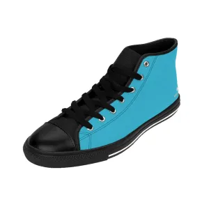 Blue Men's High-top Sneakers, Solid Color Minimalist Designer Tennis Running Shoes For Men