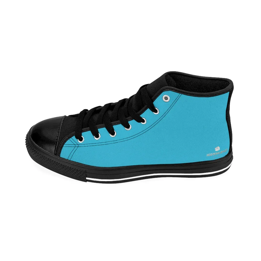 Blue Men's High-top Sneakers, Solid Color Minimalist Designer Tennis Running Shoes For Men