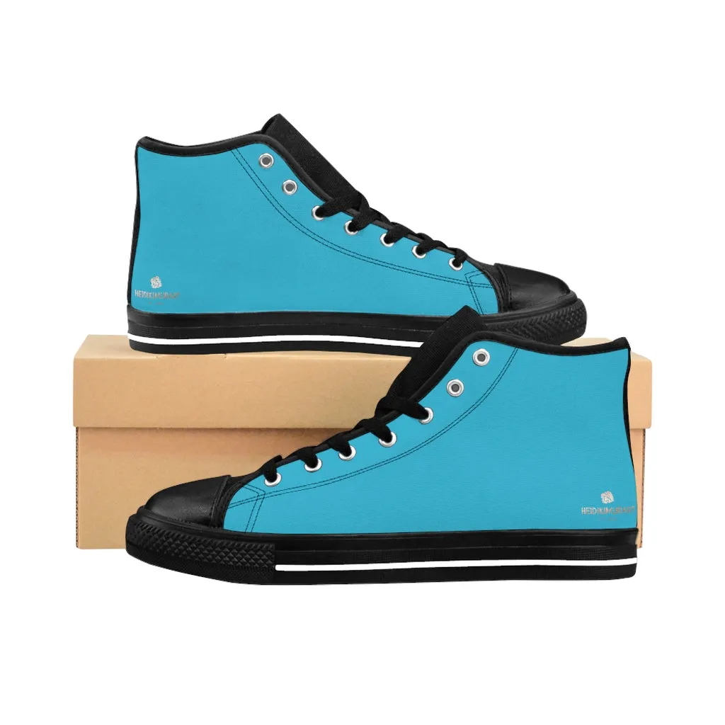 Blue Men's High-top Sneakers, Solid Color Minimalist Designer Tennis Running Shoes For Men