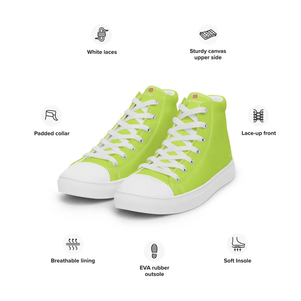 Bright Yellow Men's High Tops, Solid Bright Green Yellow Color Men’s High Top Canvas Sneaker Shoes (US Size: 5-13)