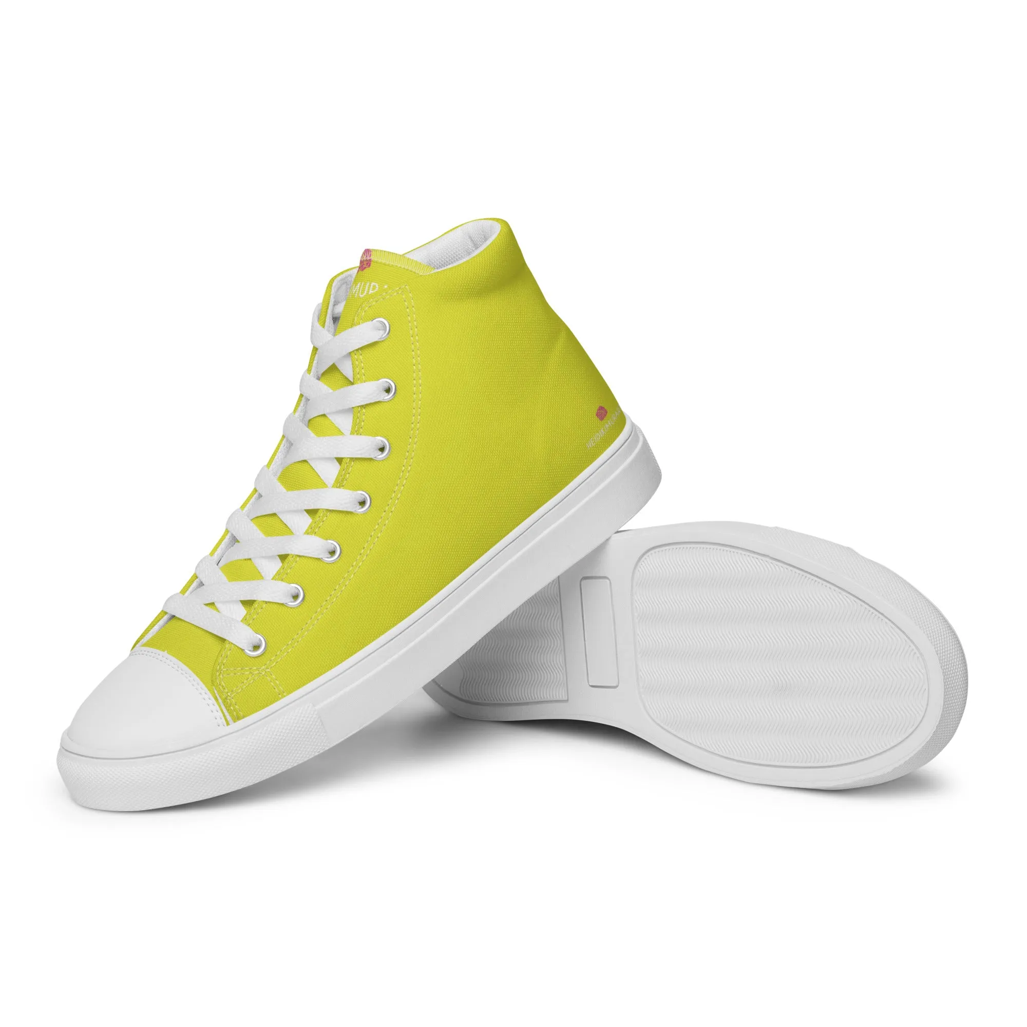 Bright Yellow Men's High Tops, Solid Color Men’s high top canvas shoes