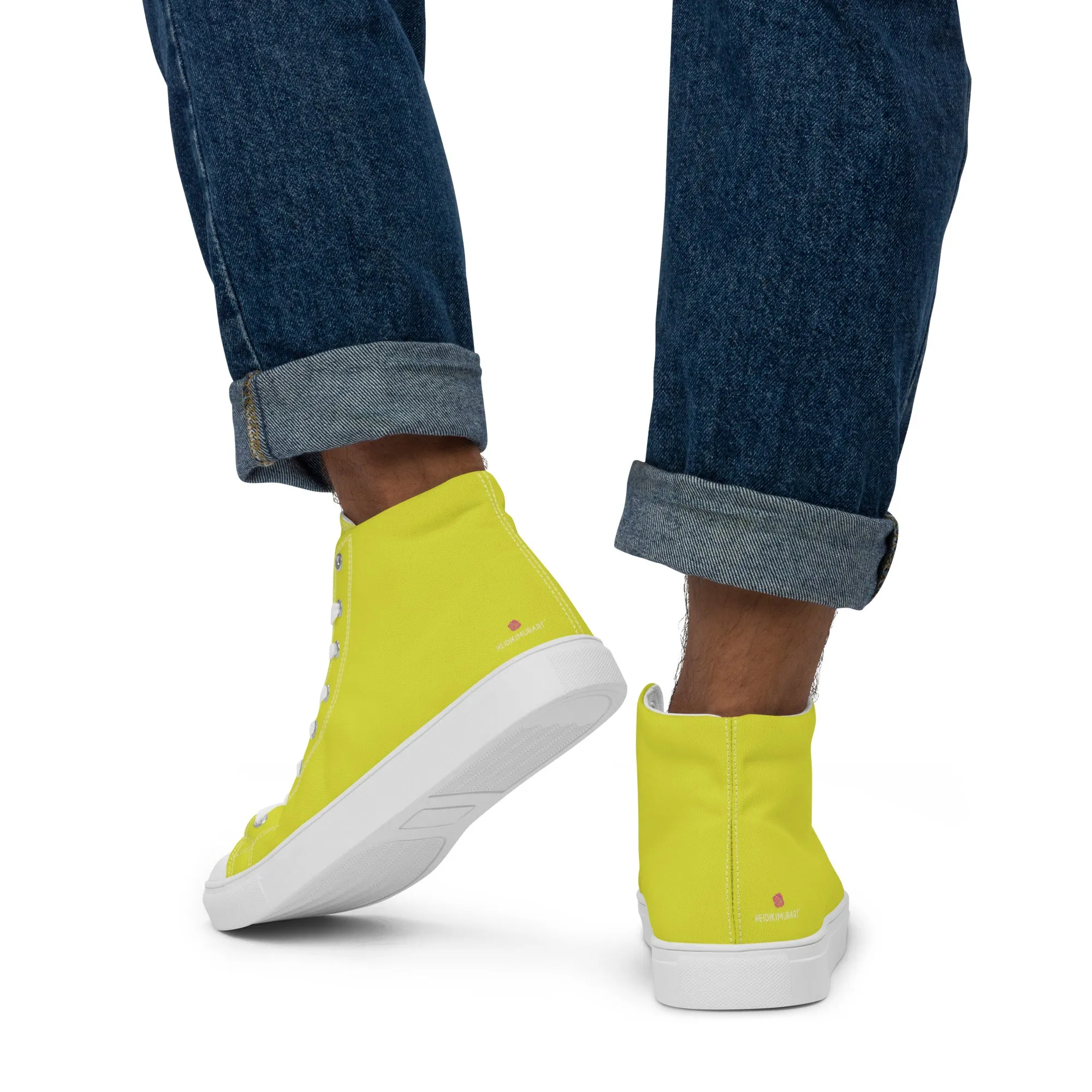 Bright Yellow Men's High Tops, Solid Color Men’s high top canvas shoes