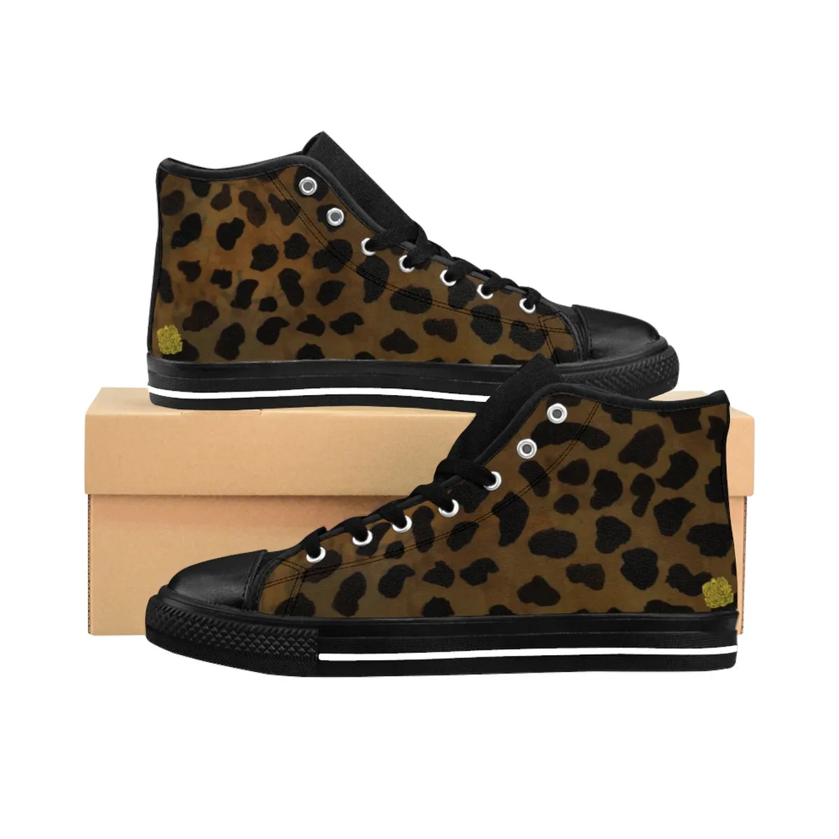 Brown Leopard Print Men's Sneakers, Best Designer High-top Fashion Lace Up Fashion Tennis Shoes