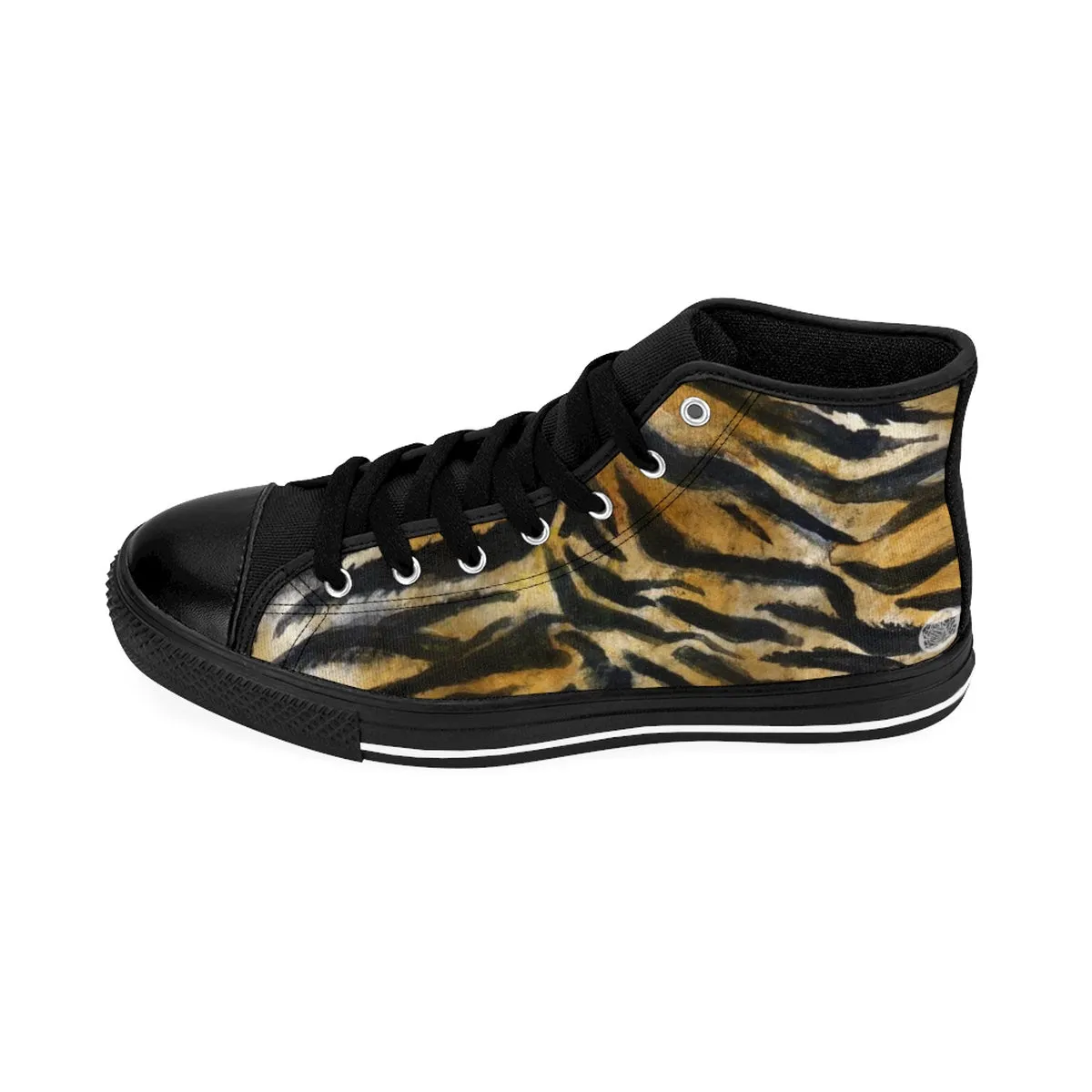 Brown Tiger Striped Women's High Tops, Animal Print Designer High Top Sneakers Shoes