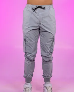 Cool Grey Ribbed and Cuffed Woven Cargo Pants