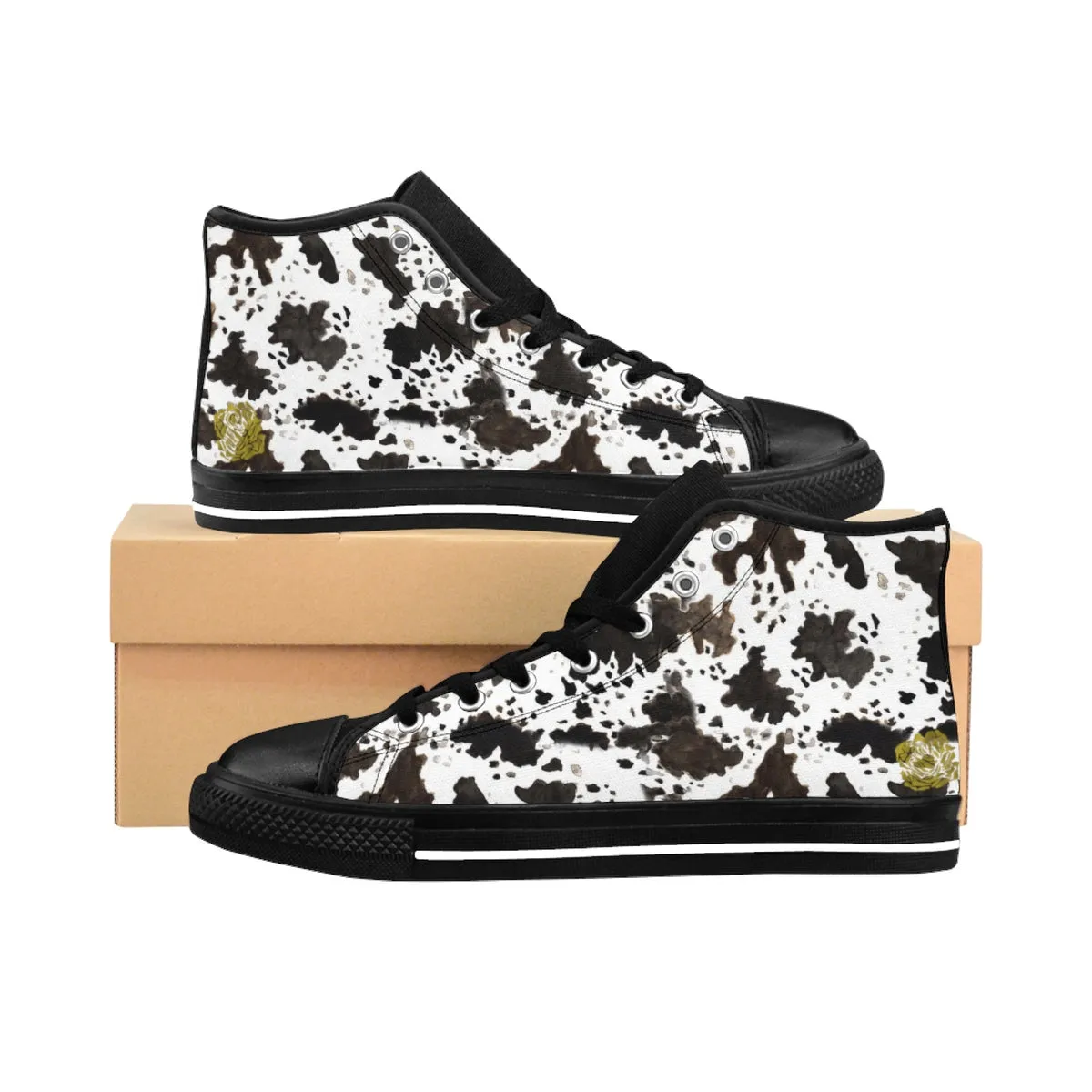 Cow Print Women's Sneakers, Brown High Performance Women's High-Top Running Shoes