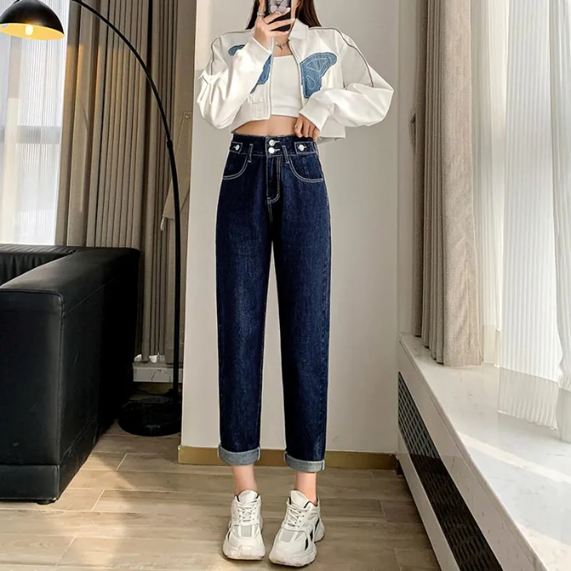 Cropped High-Waisted Harem Loose Fit Carrot Straight Jeans