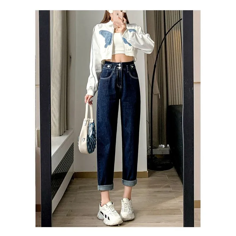 Cropped High-Waisted Harem Loose Fit Carrot Straight Jeans