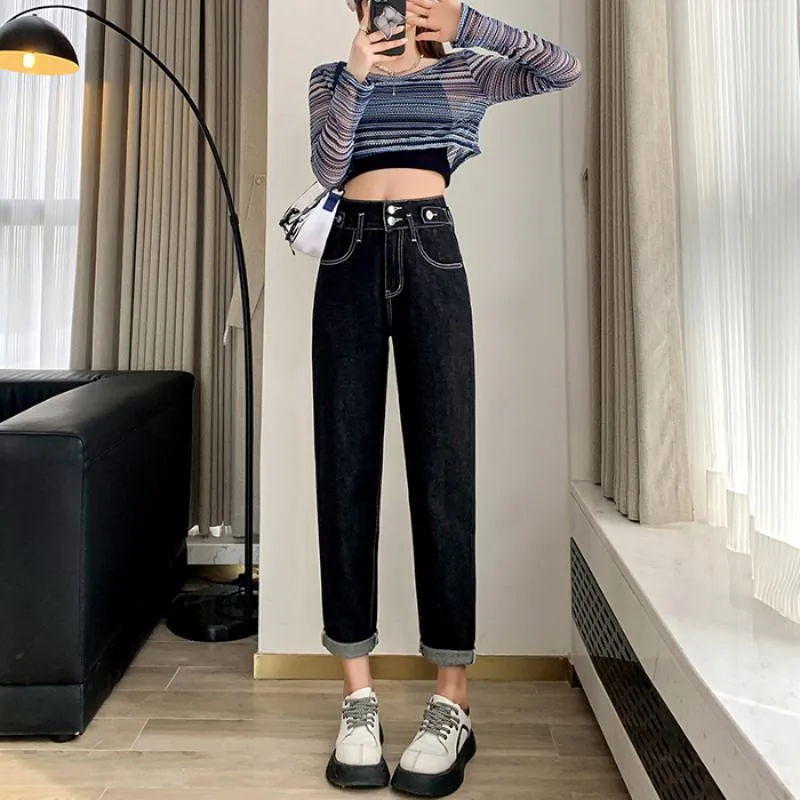 Cropped High-Waisted Harem Loose Fit Carrot Straight Jeans