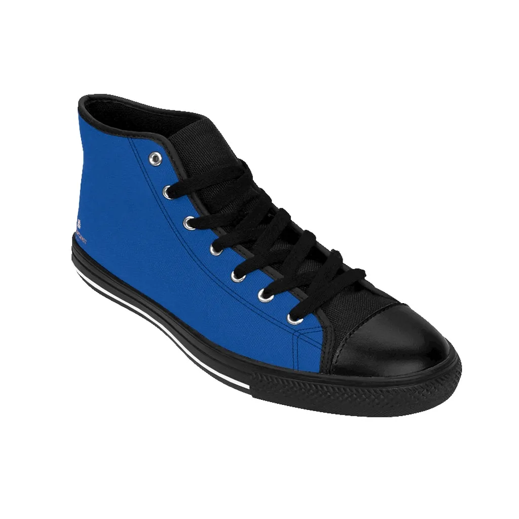 Dark Blue Men's High-top Sneakers, Solid Color Minimalist Designer Tennis Running Shoes