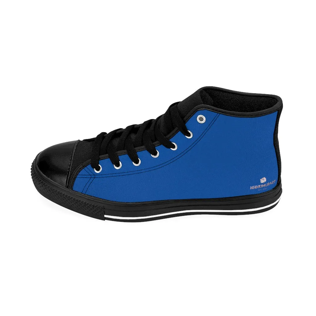 Dark Blue Men's High-top Sneakers, Solid Color Minimalist Designer Tennis Running Shoes