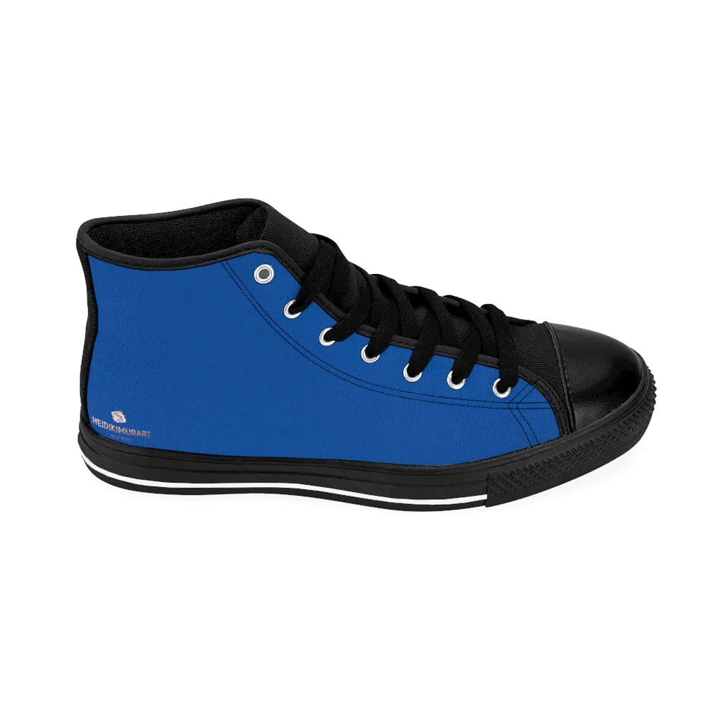 Dark Blue Men's High-top Sneakers, Solid Color Minimalist Designer Tennis Running Shoes