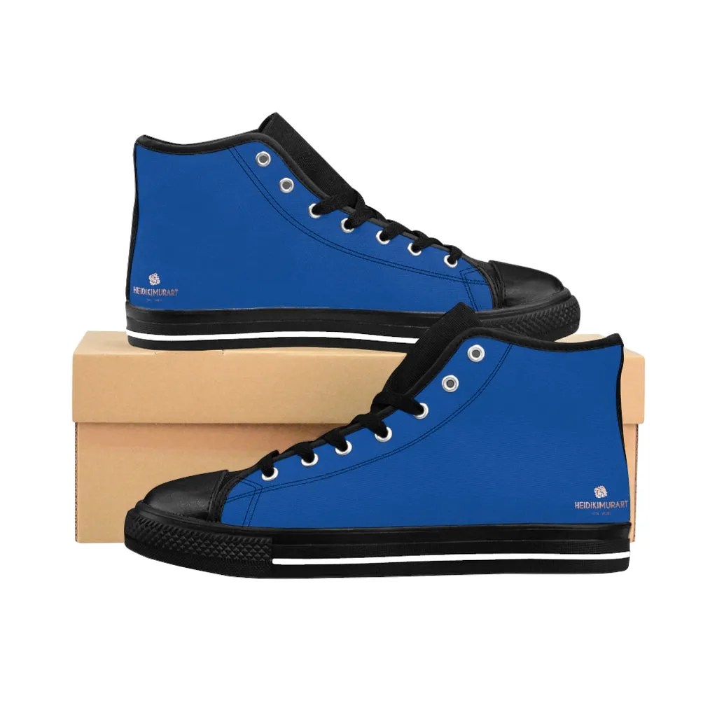 Dark Blue Men's High-top Sneakers, Solid Color Minimalist Designer Tennis Running Shoes