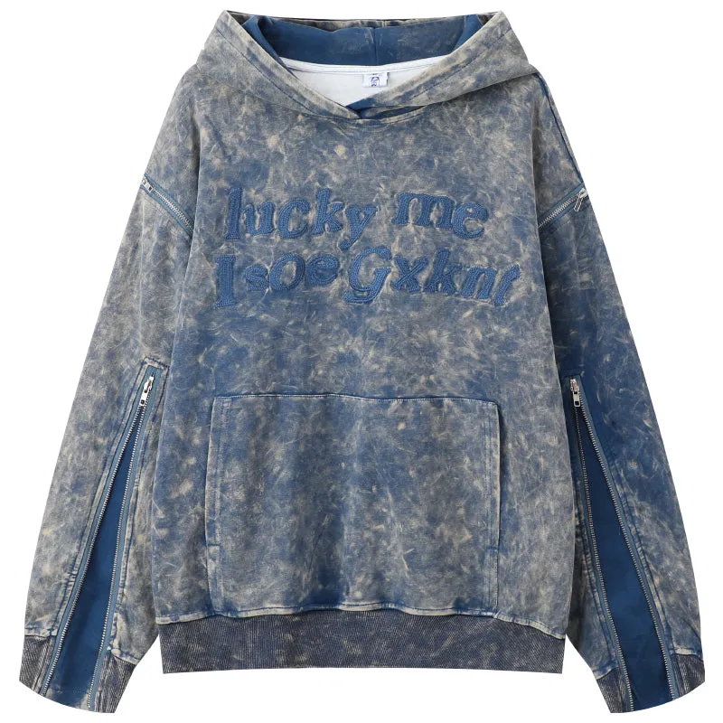 Distressed Lettering Detachable Sleeve Hoodie