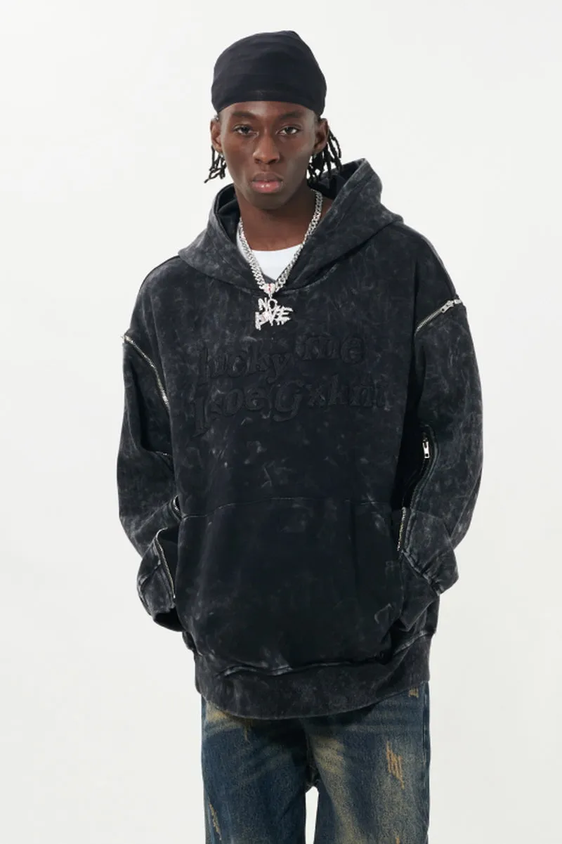 Distressed Lettering Detachable Sleeve Hoodie