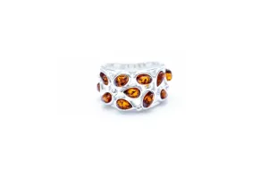 Floral Amber Cuff Ring | Bold & Elegant Statement Jewelry | Handcrafted Sterling Silver