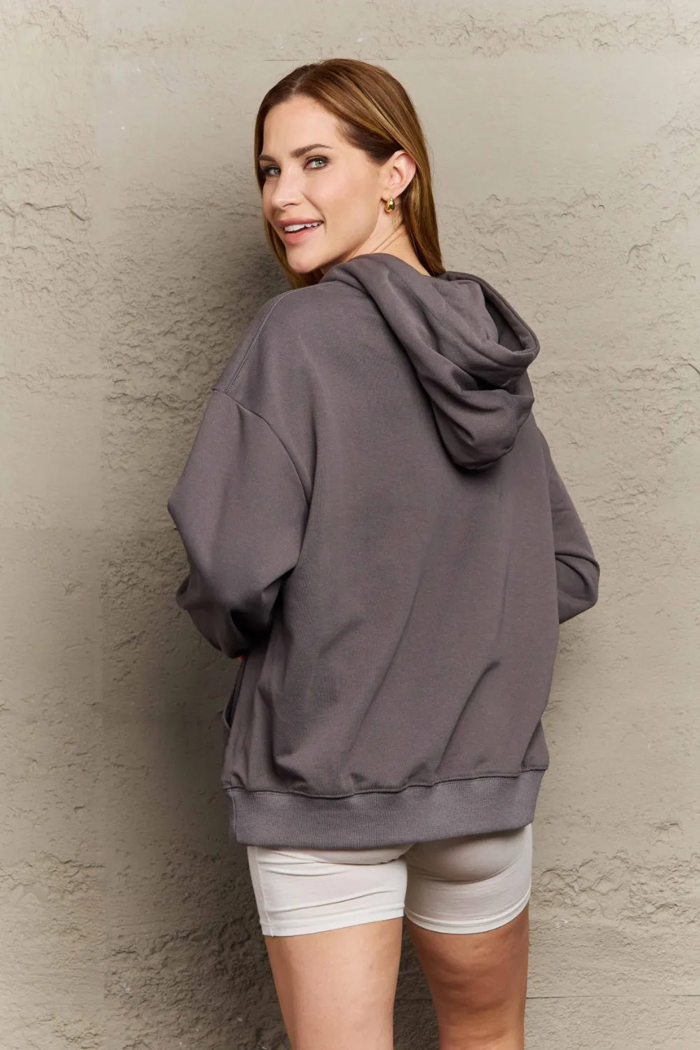 Full Size Long Sleeve Dropped Shoulder Hoodie