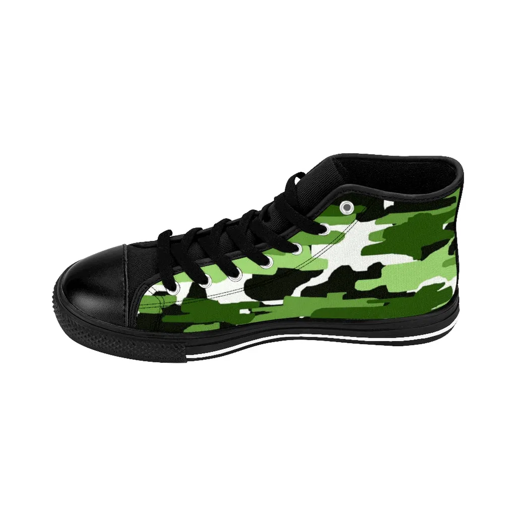 Green Camo Men's High-top Sneakers, Camouflage Army Men's Designer Tennis Running Shoes