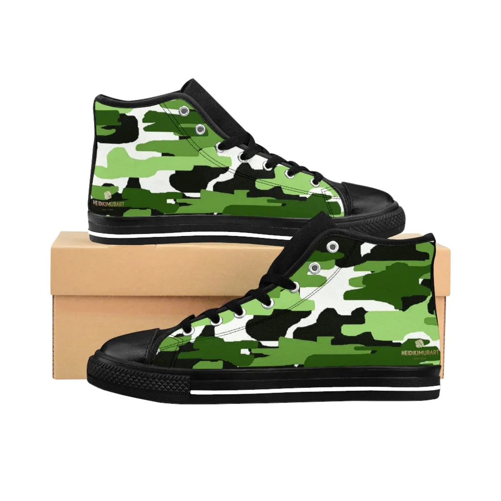 Green Camo Men's High-top Sneakers, Camouflage Army Men's Designer Tennis Running Shoes