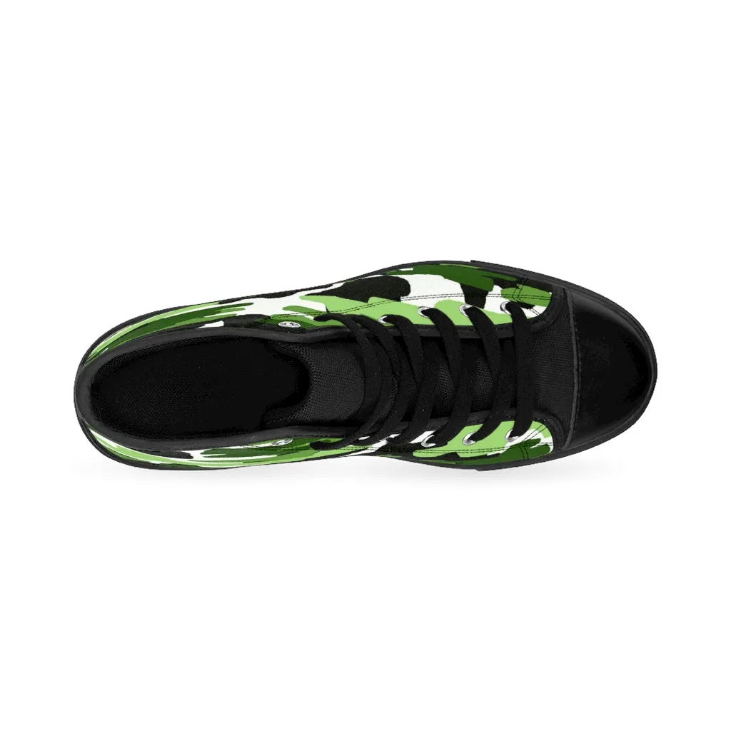 Green Camo Men's High-top Sneakers, Camouflage Army Men's Designer Tennis Running Shoes