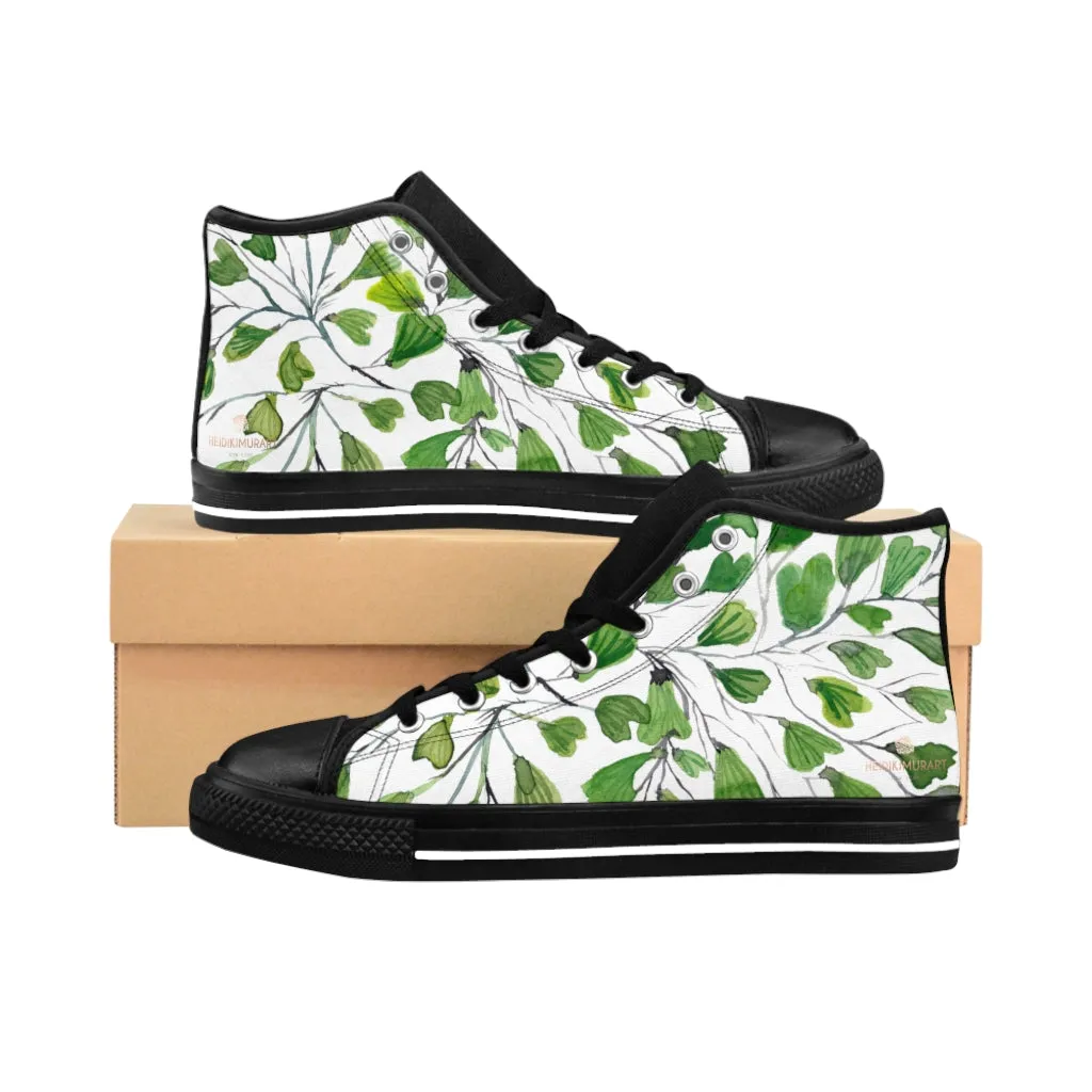 Green Maidenhair Men's Tennis Shoes, Tropical Print Designer Best High-top Sneakers For Men