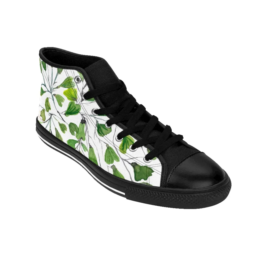 Green Maidenhair Men's Tennis Shoes, Tropical Print Designer Best High-top Sneakers For Men