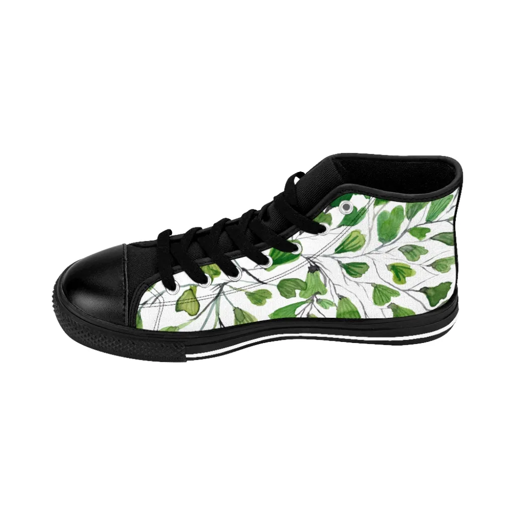 Green Maidenhair Men's Tennis Shoes, Tropical Print Designer Best High-top Sneakers For Men