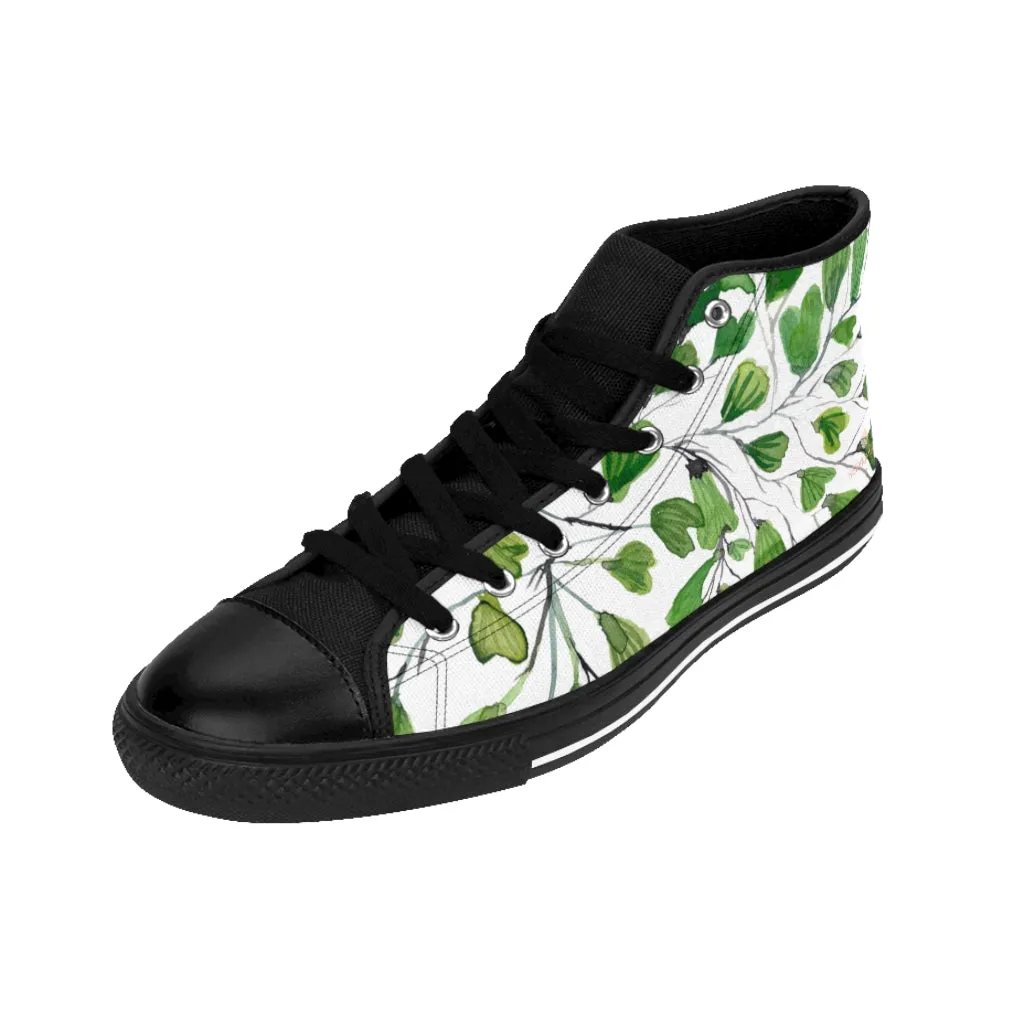 Green Maidenhair Men's Tennis Shoes, Tropical Print Designer Best High-top Sneakers For Men