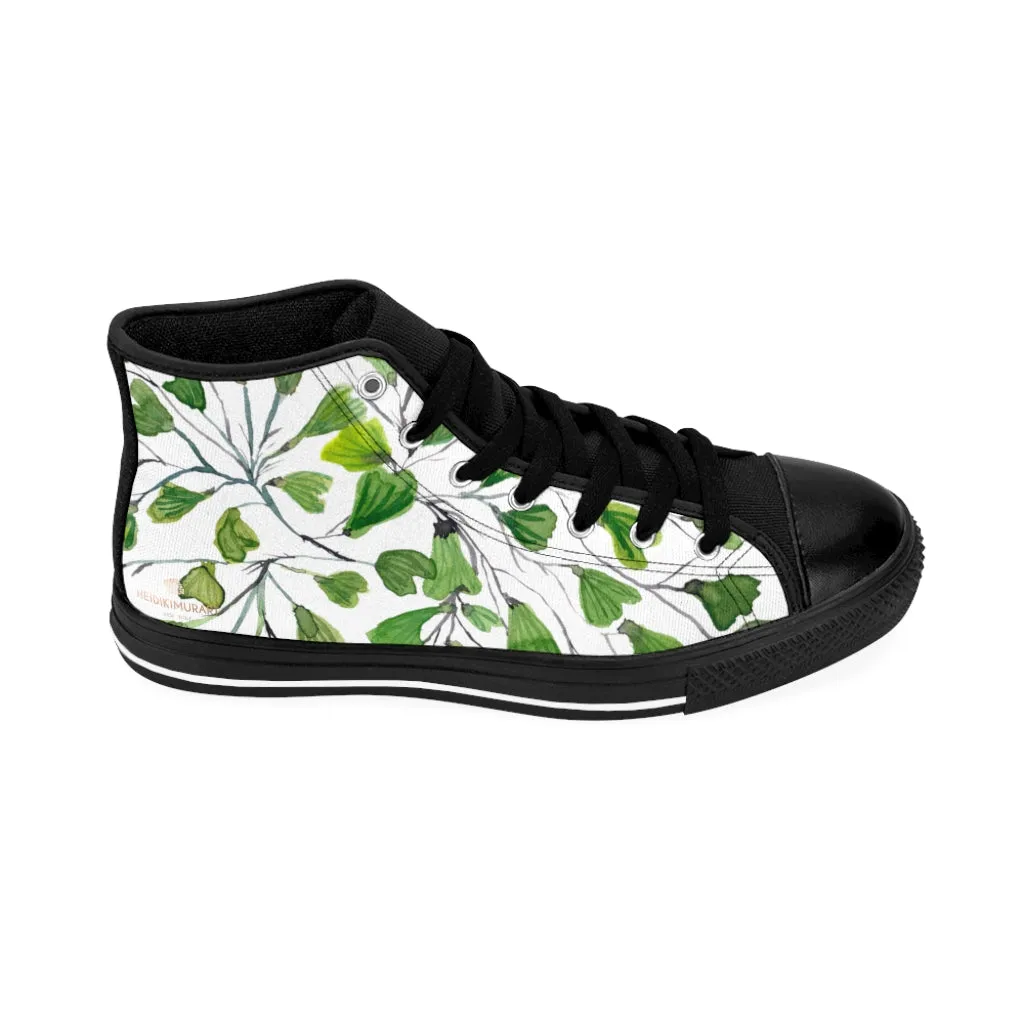 Green Maidenhair Men's Tennis Shoes, Tropical Print Designer Best High-top Sneakers For Men