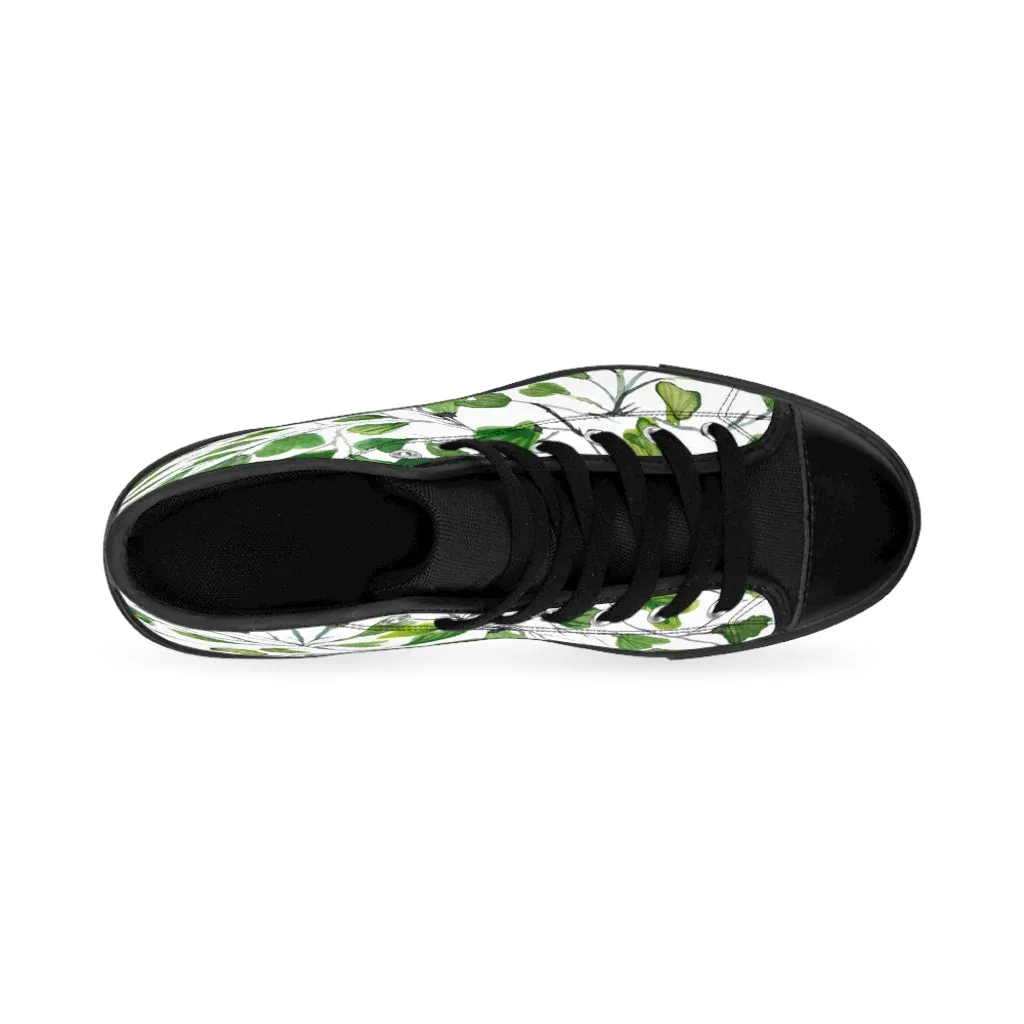 Green Maidenhair Men's Tennis Shoes, Tropical Print Designer Best High-top Sneakers For Men