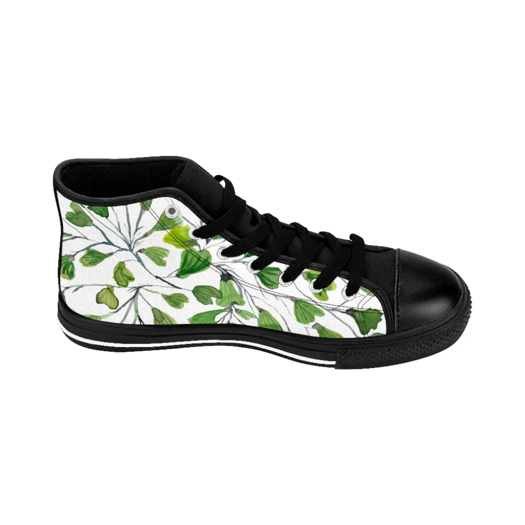 Green Maidenhair Men's Tennis Shoes, Tropical Print Designer Best High-top Sneakers For Men