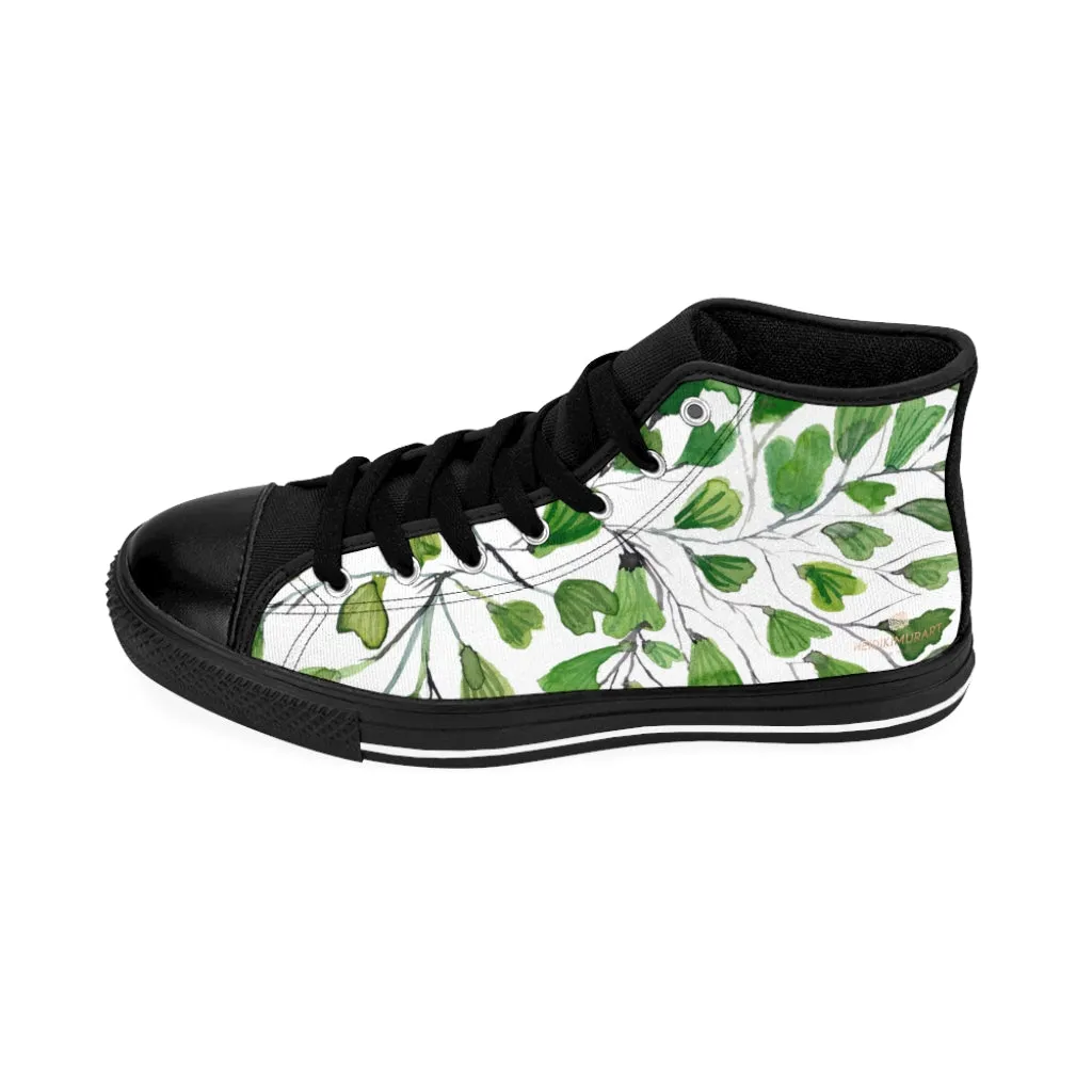 Green Maidenhair Men's Tennis Shoes, Tropical Print Designer Best High-top Sneakers For Men