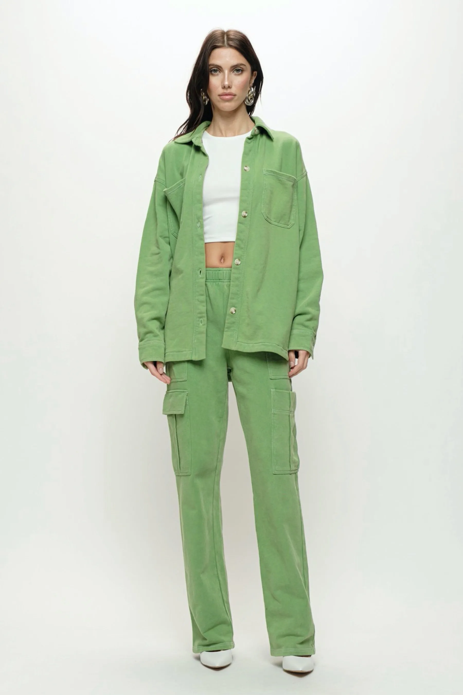 Green Terry Utility Cargo Pant