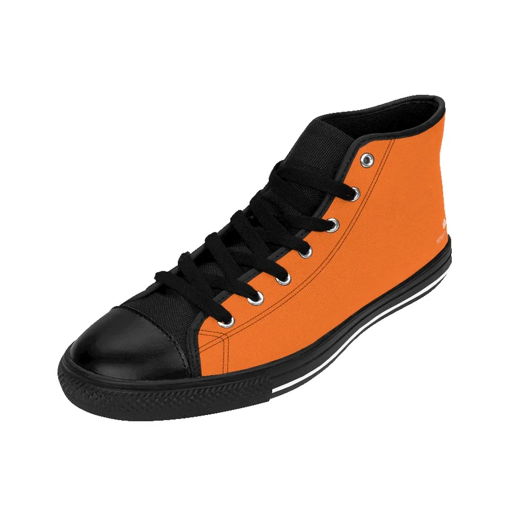 Hot Orange Men's High-top Sneakers, Solid Color Minimalist Designer Tennis Running Shoes