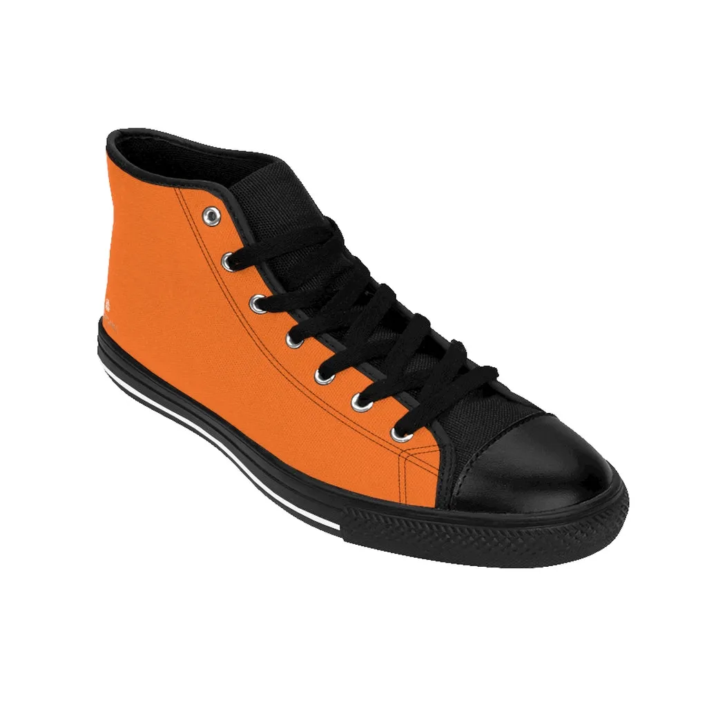 Hot Orange Men's High-top Sneakers, Solid Color Minimalist Designer Tennis Running Shoes