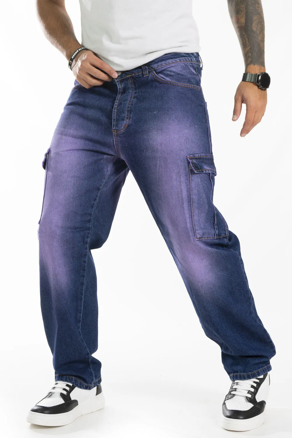 Jeans Uomo Cargo Violet Con Tasconi Art. JS404