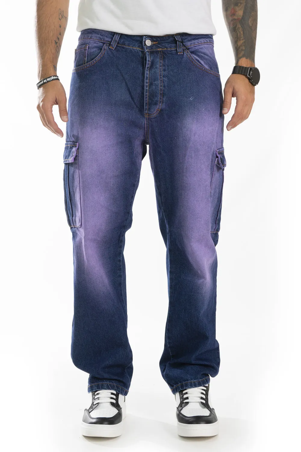 Jeans Uomo Cargo Violet Con Tasconi Art. JS404