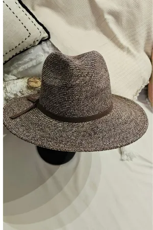 Laze Flexi Panama Leather Band Woven Wide Brim Sun hat