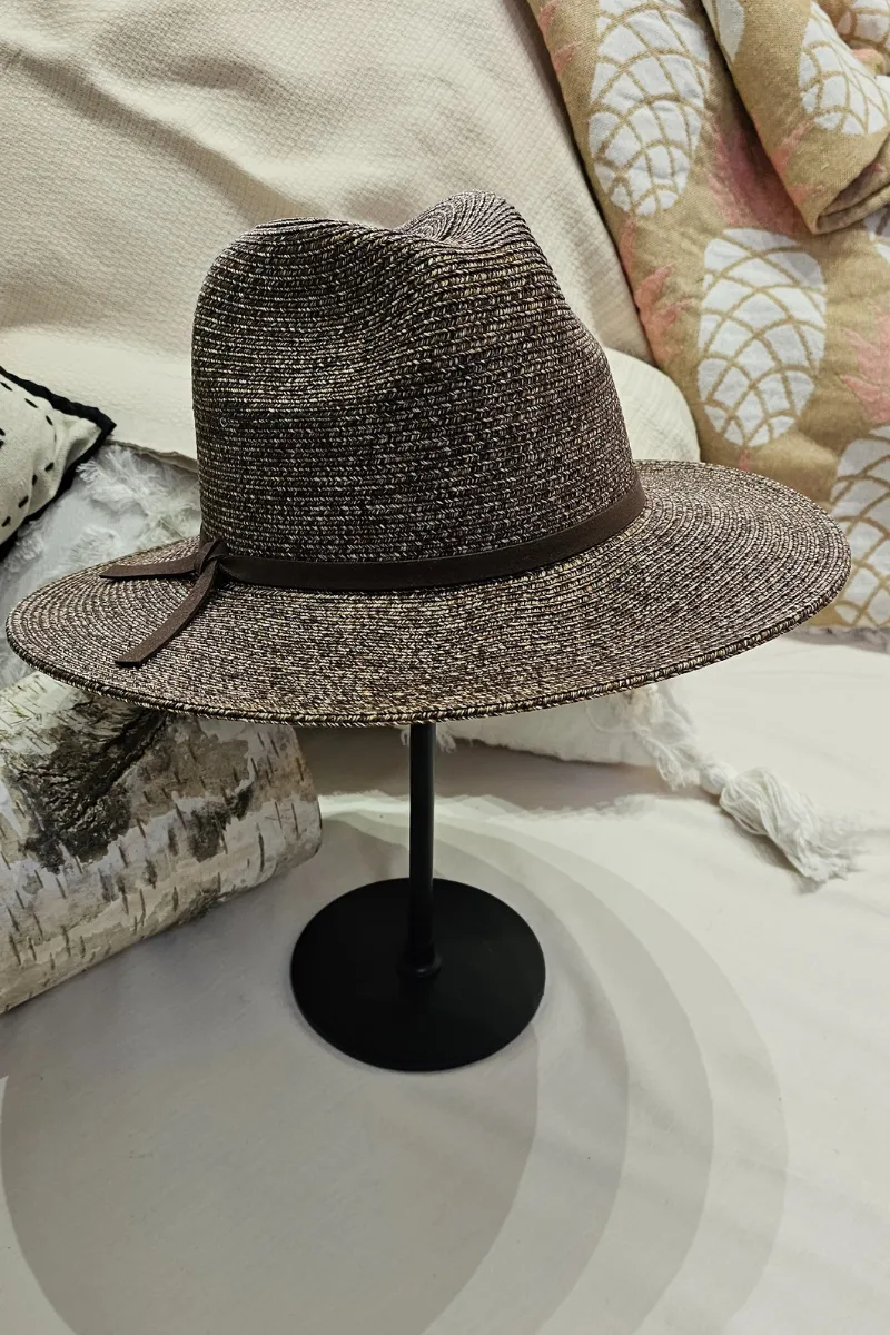 Laze Flexi Panama Leather Band Woven Wide Brim Sun hat