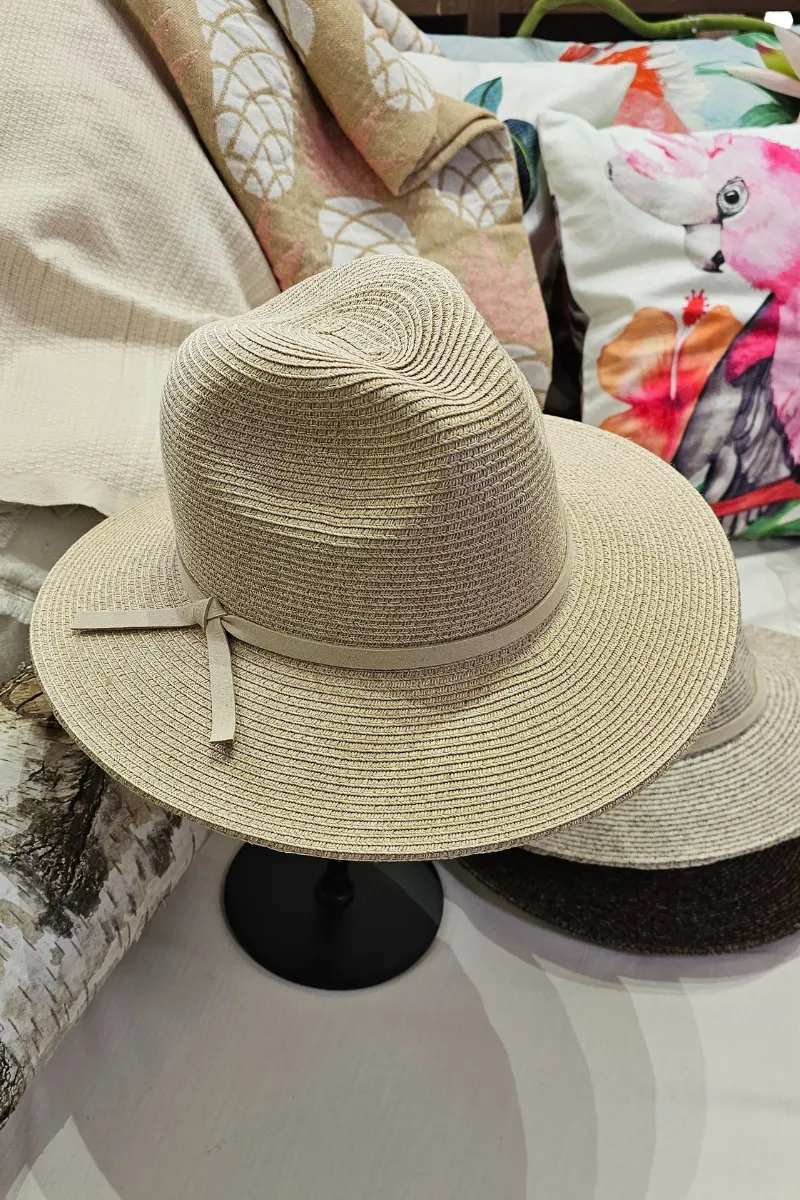 Laze Flexi Panama Leather Band Woven Wide Brim Sun hat